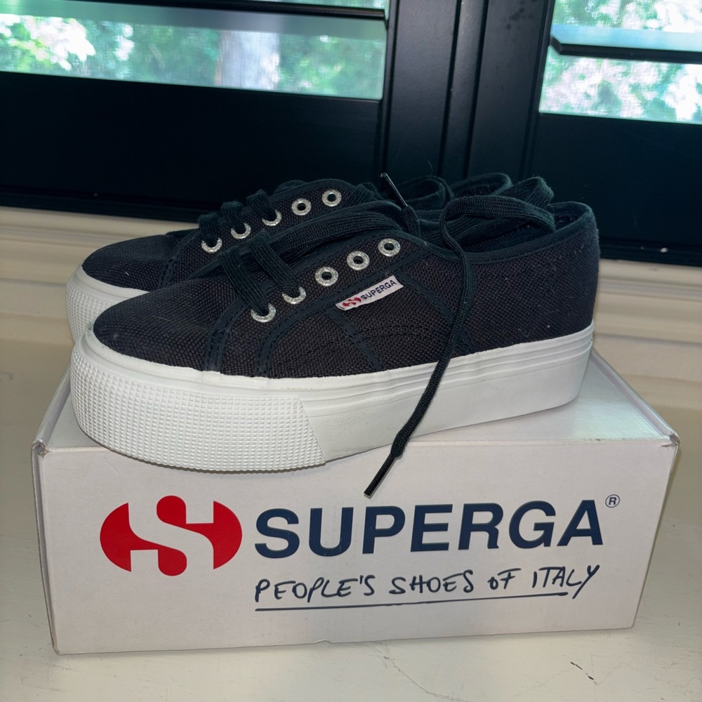 Superga Black and White Platform Sneakers